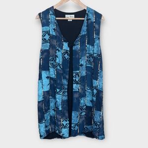 Soul Mates Batik‎ Patchwork Vest Womens Medium Blue Longline Art To Wear Vintage
